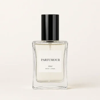 Parfumour niche unisex perfume in a 50ml clear glass bottle with a black cap on a neutral background