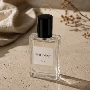 Parfumour Women's Perfume – Lifestyle Parfumour women's perfume bottle styled on a stone surface with soft natural light and warm rose tones